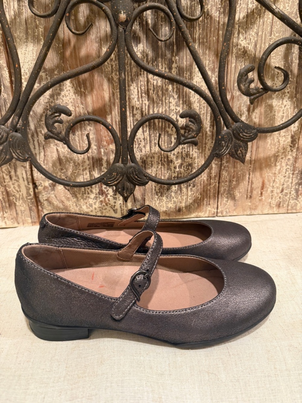 Metallic Gray Mary Jane Flats Dansko Kaelyn graphite metallic leather shoes 37